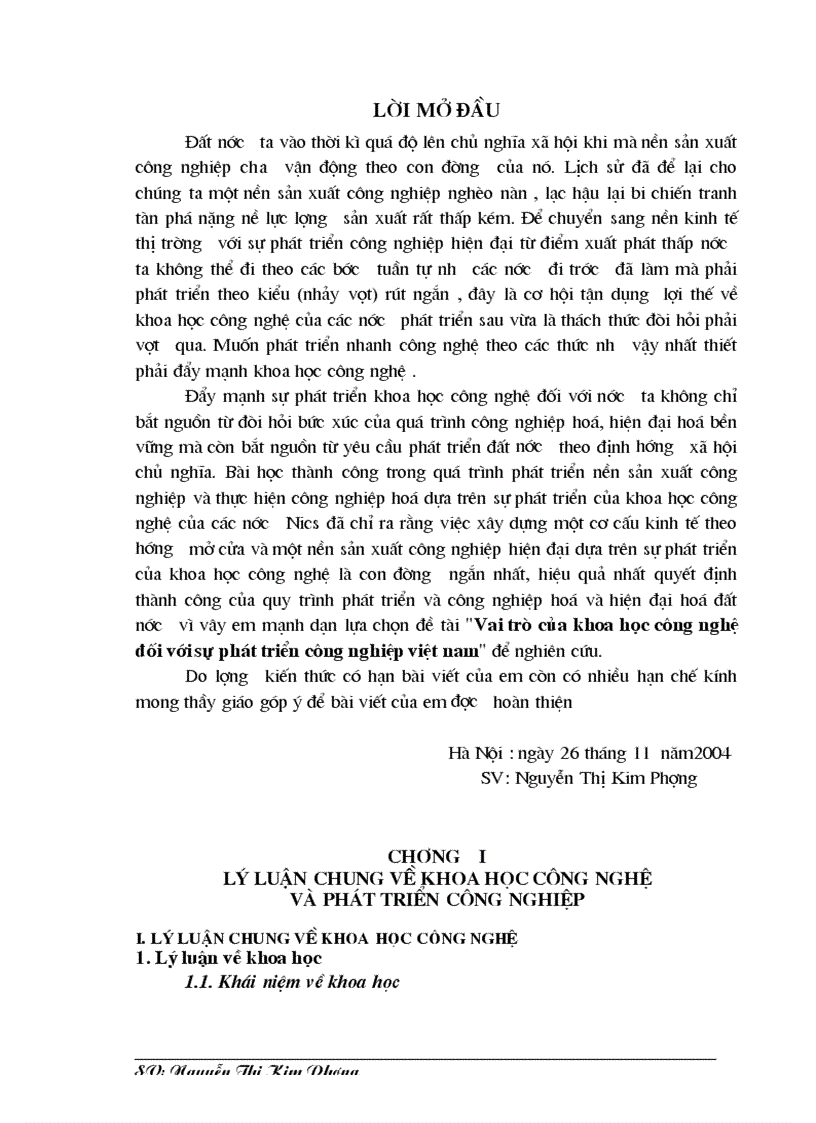 Vai trò của khoa học công nghệ đối với sự phát triển công nghiệp Việt nam