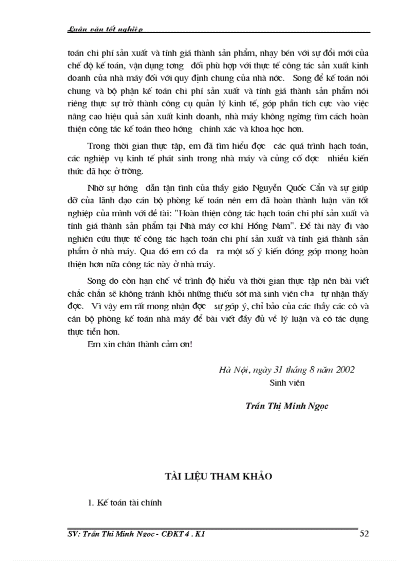 image for page Hoàn thiện công tác hạch toán chi phí sản xuất và tính giá thành sản phẩm tại Nhà máy cơ khí Hồng Nam 1