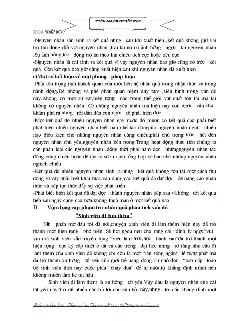image for page Vận dụng cặp phạm trù nhân quả phân tích vấn đề Sinh viên đi làm thêm 1