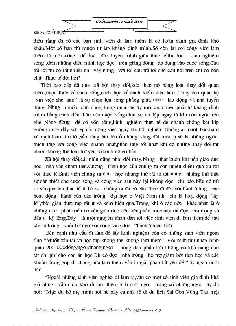 image for page Vận dụng cặp phạm trù nhân quả phân tích vấn đề Sinh viên đi làm thêm 1