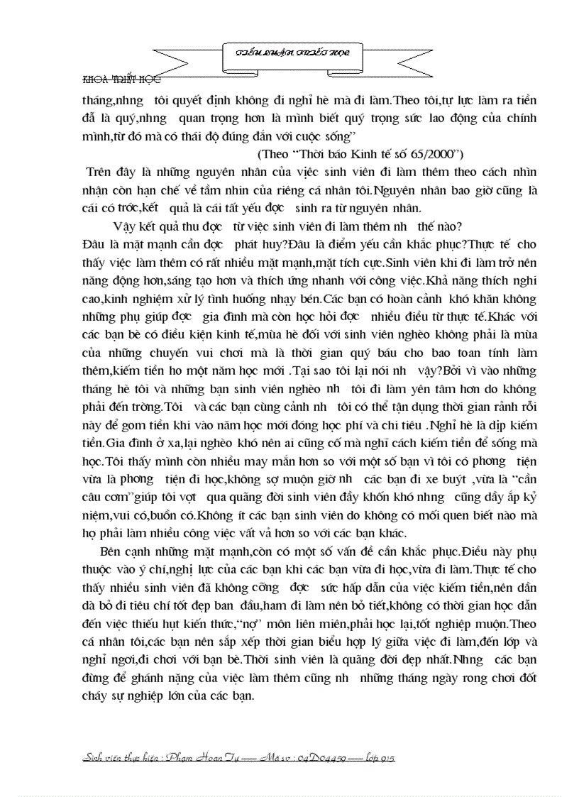 image for page Vận dụng cặp phạm trù nhân quả phân tích vấn đề Sinh viên đi làm thêm 1