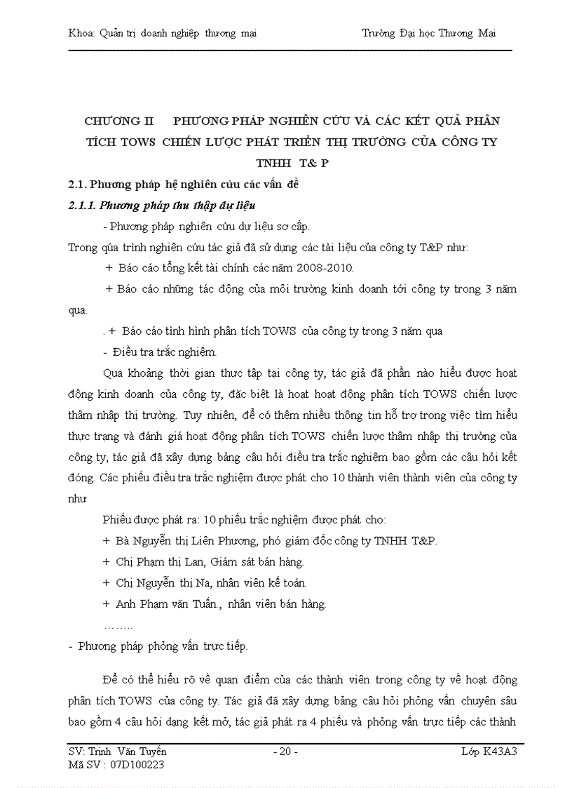 image for page Phân tích TOWS chiến lược phát triển thị trường của Công ty T P