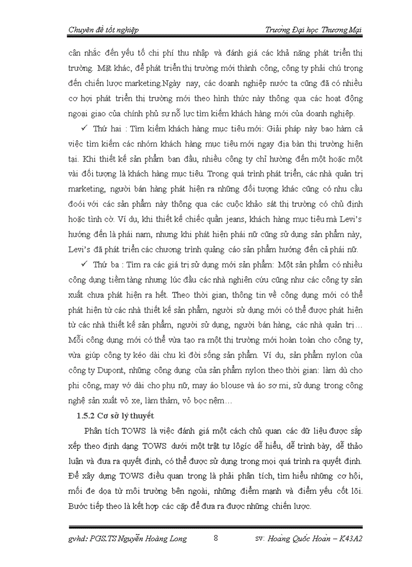 image for page Phân tích TOWS chiến lược phát triển thị trường của công ty TNHH nhà nước một thành viên thực phẩm Hà Nội 1