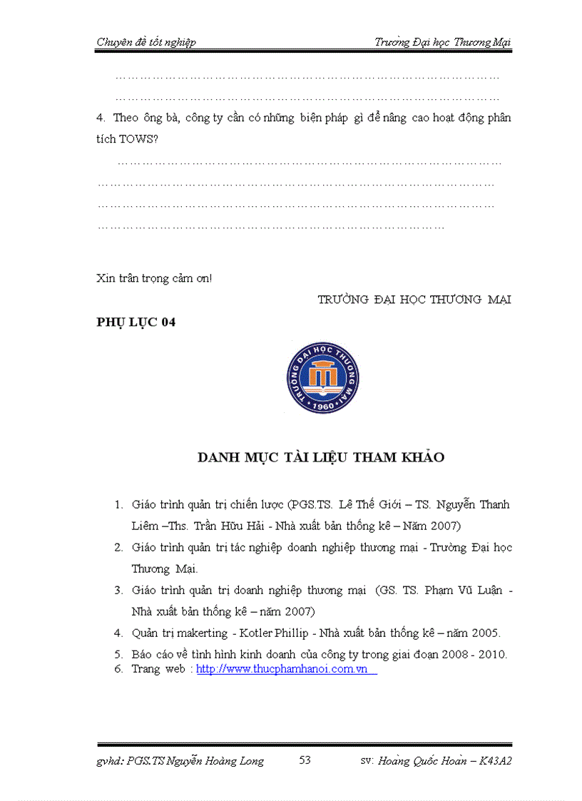 image for page Phân tích TOWS chiến lược phát triển thị trường của công ty TNHH nhà nước một thành viên thực phẩm Hà Nội 1