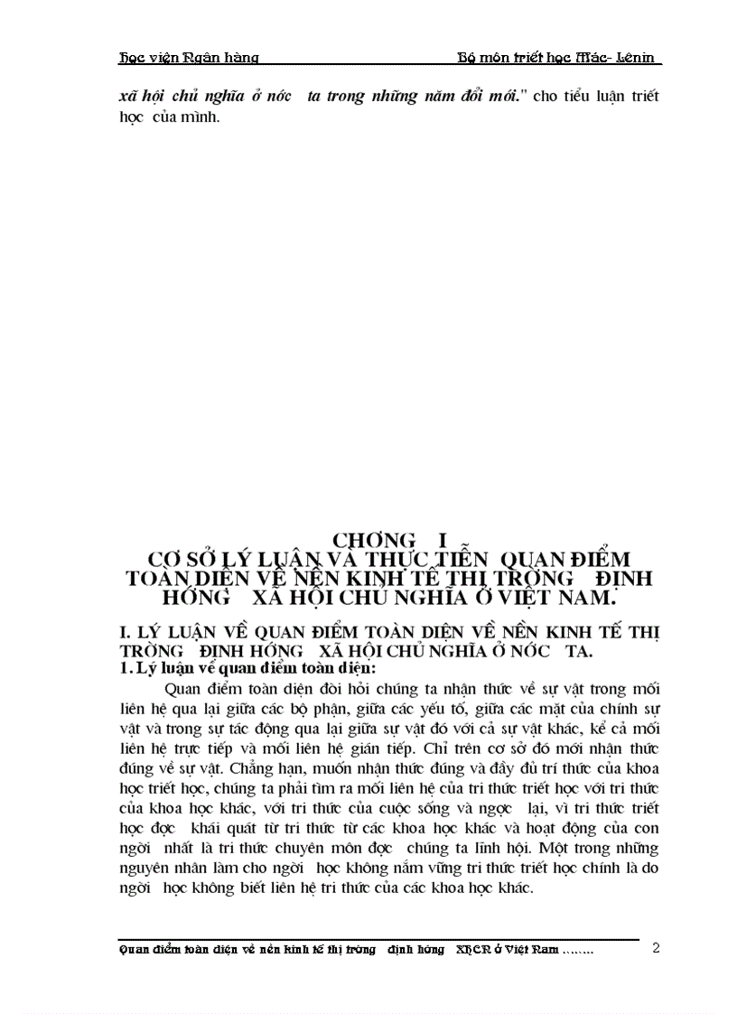 Quan điểm toàn diện về nền kinh tế thị trường định hướng xã hội chủ nghĩa thực trạng và giải pháp nhằm phát triển nền kinh tế thị trường định hướng xã hội chủ nghĩa ở nước ta trong những năm đổi mới 1