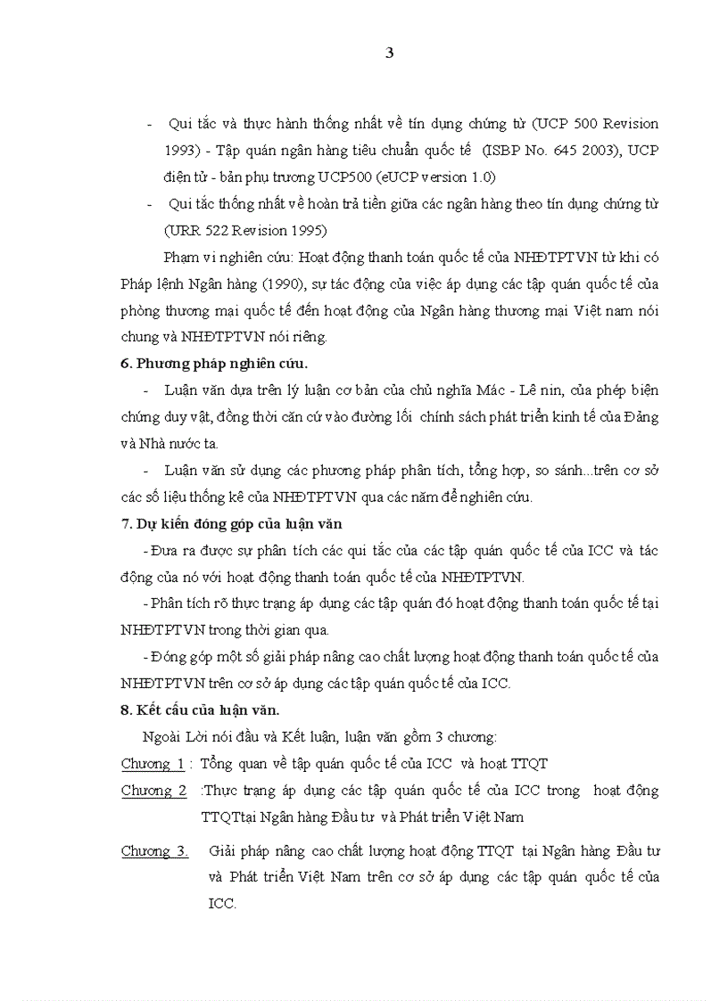 Giải pháp nâng cao chất lượng hoạt động thanh toán quốc tế của Ngân hàng Đầu tư và Phát triển Việt nam trên cơ sở áp dụng các tập quán quốc tê của ICC