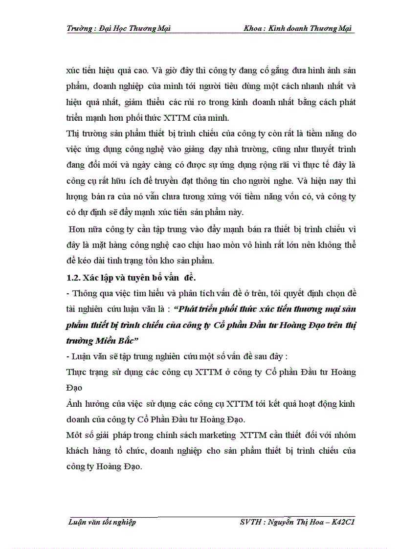 image for page Phát triển phối thức xúc tiến thương mại sản phẩm thiết bị trình chiếu của công ty Cổ phần Đầu tư Hoàng Đạo trên thị trường Miền Bắc
