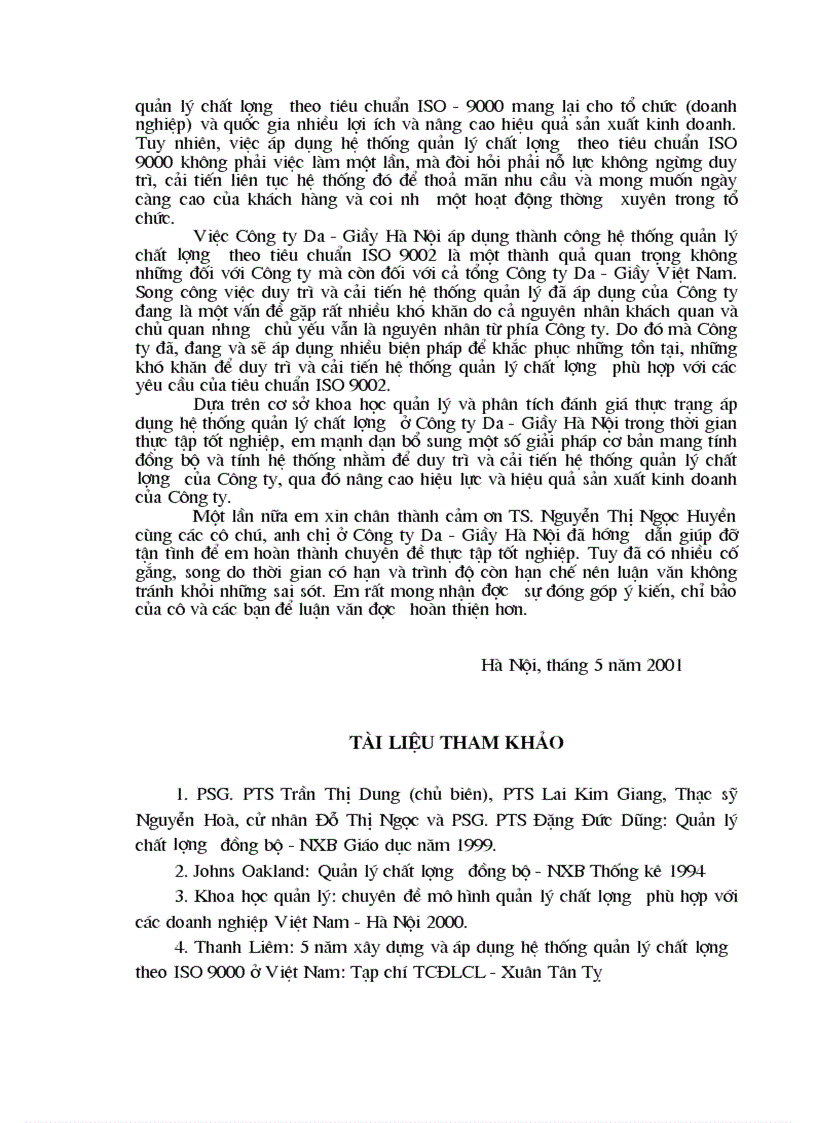 image for page Duy trì và cải tiến hệ thống quản lý chất lượng theo tiêu chuẩn ISO 9002 tại Công ty da giày Hà Nội