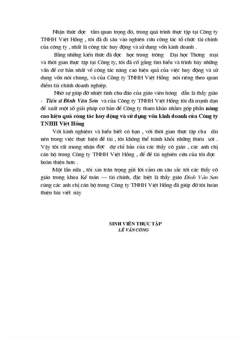 image for page Một số giải pháp nhằm nâng cao hiệu quả công tác huy động và sử dụng vốn kinh doanh tại Công ty TNHH Việt Hồng 1