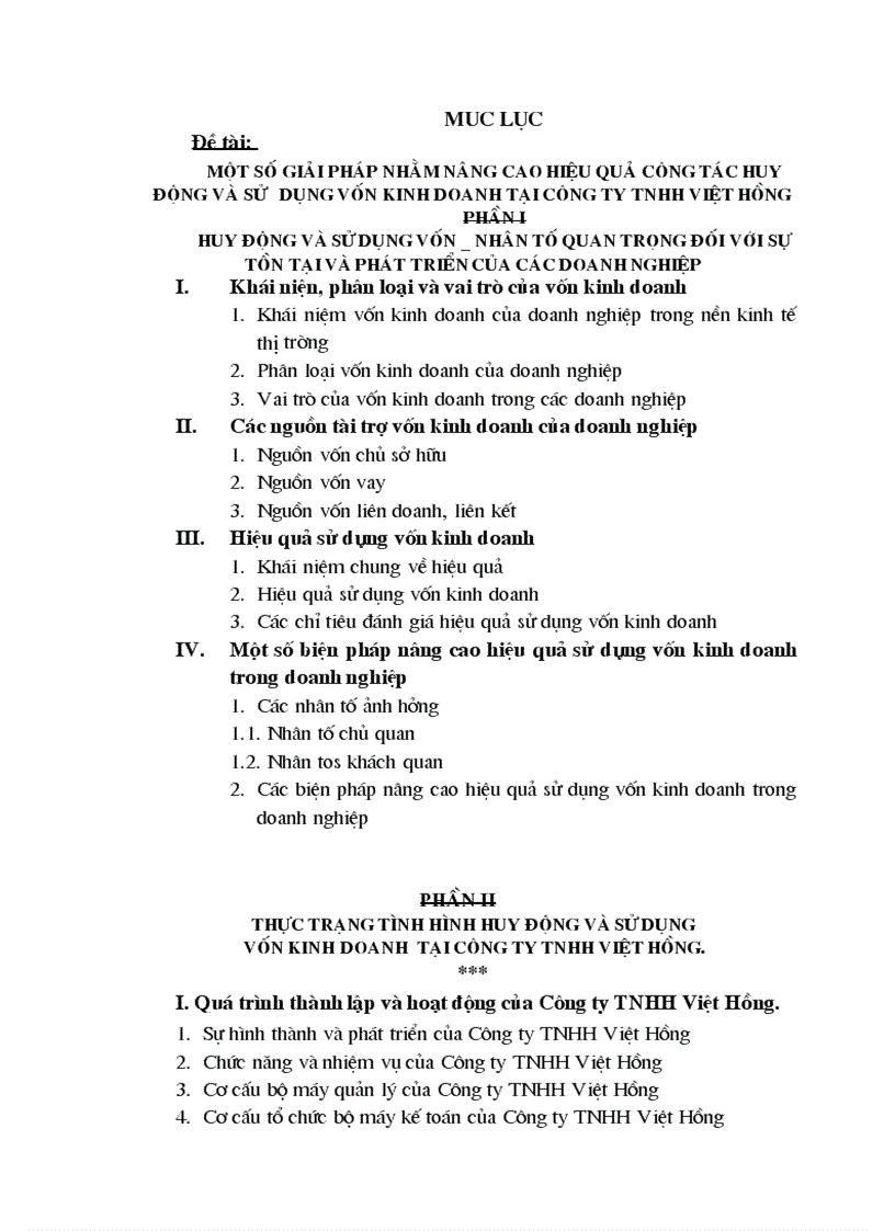 image for page Một số giải pháp nhằm nâng cao hiệu quả công tác huy động và sử dụng vốn kinh doanh tại Công ty TNHH Việt Hồng 1