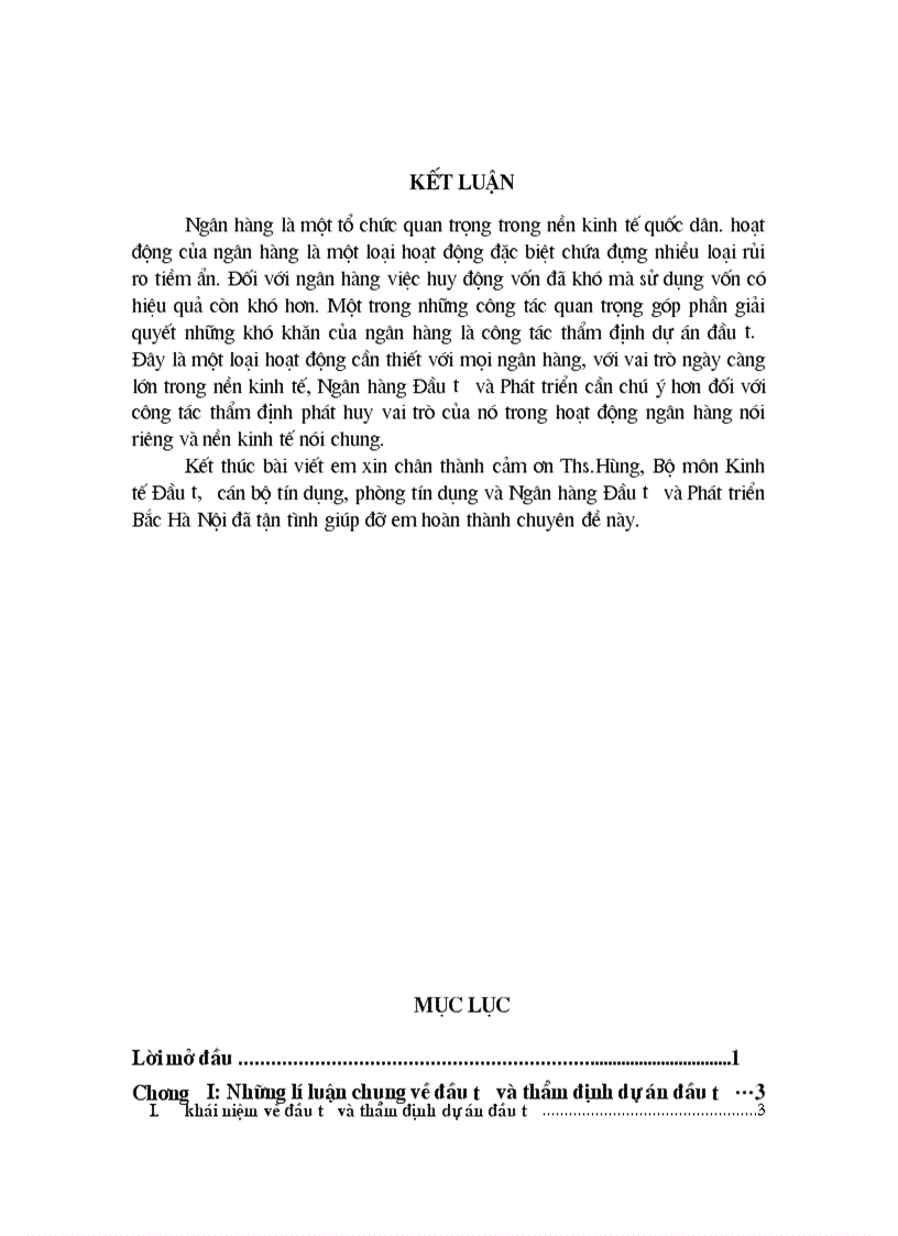 image for page Thẩm định dự án đầu tư tại chi nhánh Ngân hàng ĐT PT Bắc Hà Nội