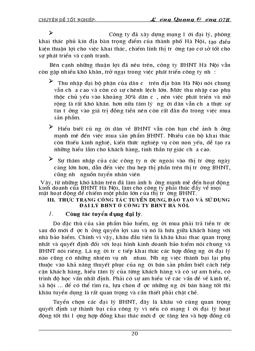 image for page Thực trạng công tác tuyển dụng đào tạo và sử dụng đại lý BHNT ở công ty BHNT hà nội