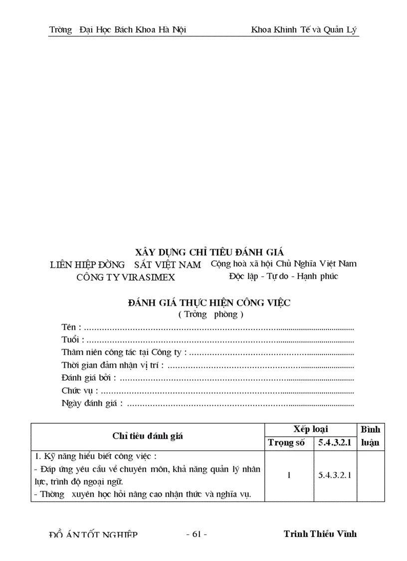 image for page Nghiên cứu và xây dựng chỉ tiêu đánh giá thực hiện công việc cho một số vị trí điển hình của cán bộ nhân viên ở Công ty xuất nhập khẩu cung ứng thiết bị vật tư đường sắt 1