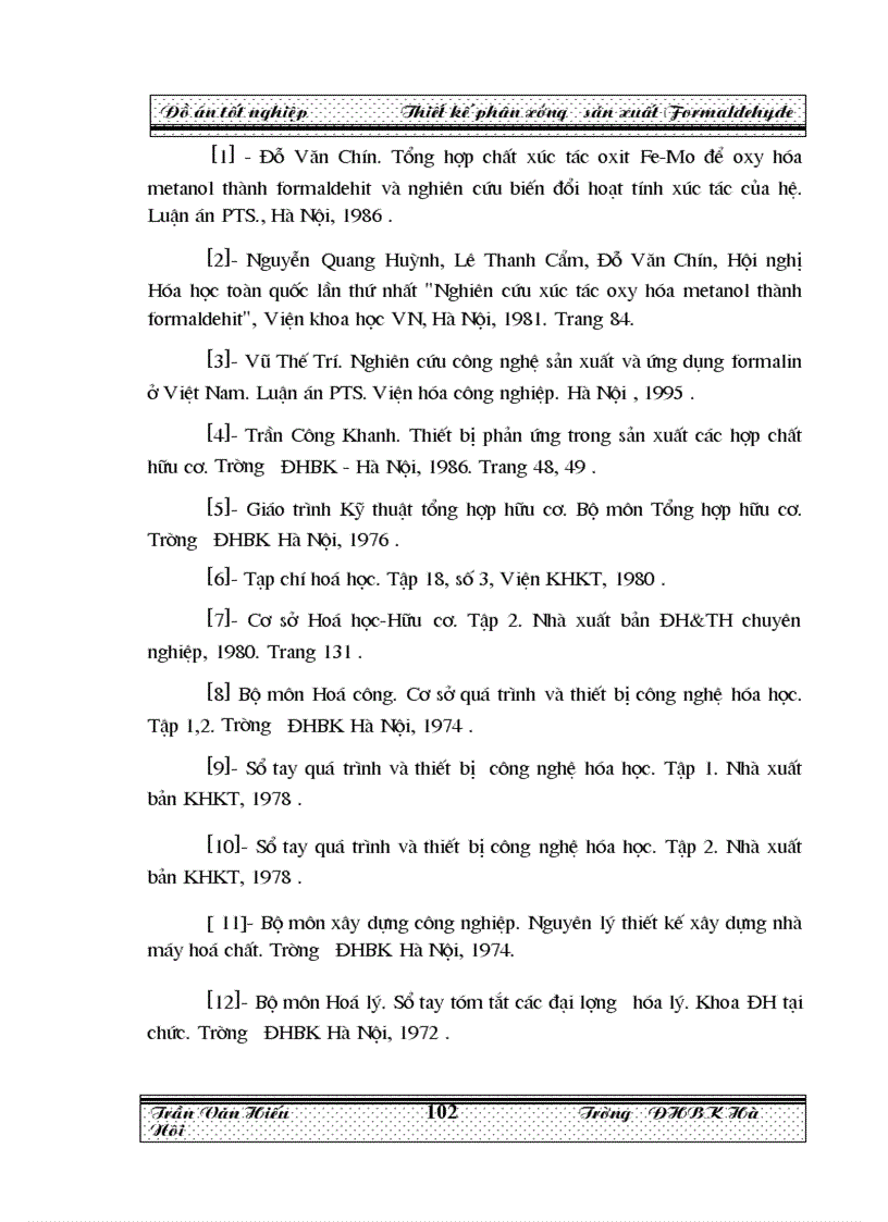 image for page Thiết kế phân xưởng sản xuất Formaldehyde