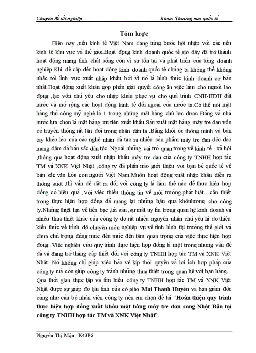 image for page Hoàn thiện quy trình thực hiện hợp đồng xuất khẩu mặt hàng mây tre đan sang Nhật Bản tại công TNHH hợp tác TM và XNK Việt Nhật