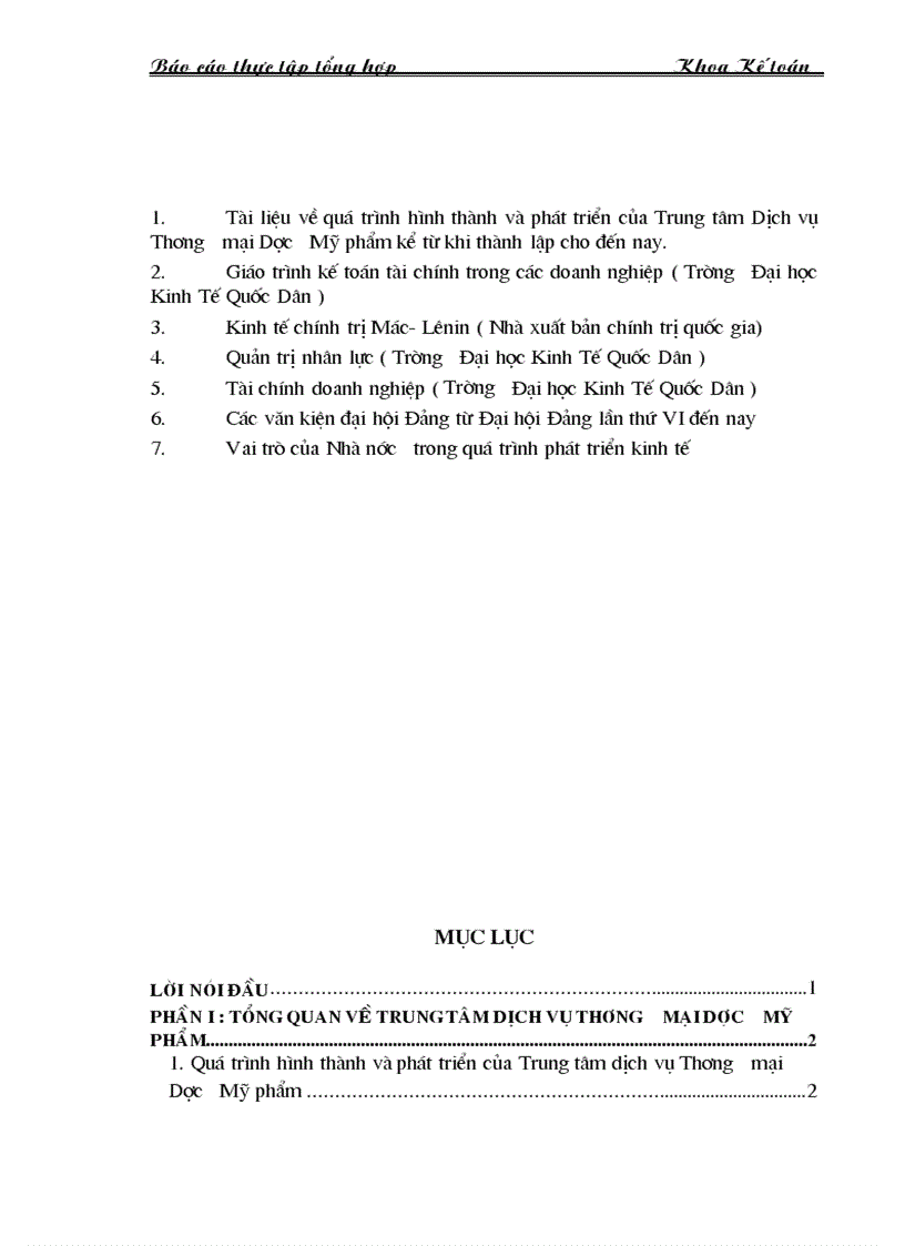 image for page Báo cáo thực tập tại Trung tâm thương mại Dược Mỹ phẩm