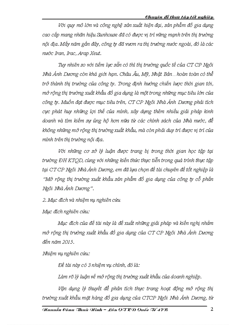 Mở rộng thị trường xuất khẩu sản phẩm đồ gia dụng của công ty cổ phần Ngôi Nhà Ánh Dương 1