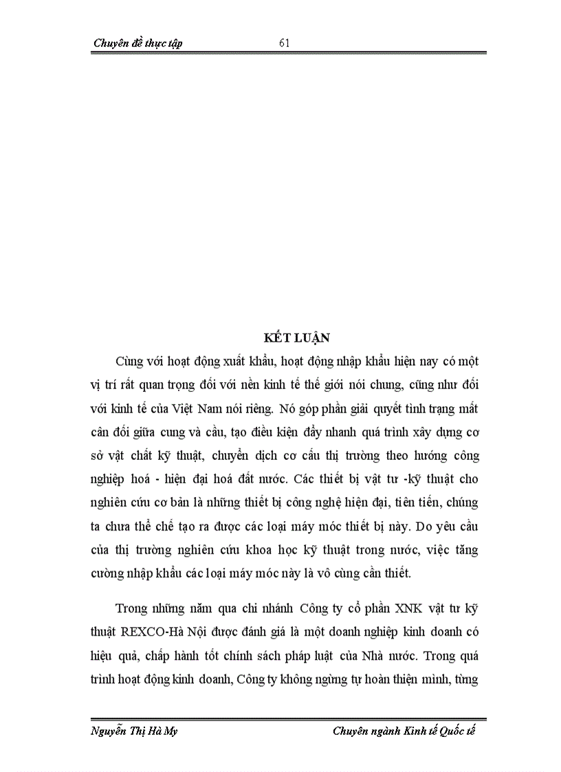 image for page Hoạt động nhập khẩu máy móc thiết bị tại chi nhánh Công ty cổ phần xuất nhập khẩu vật tư kỹ thuật REXCO HN 1