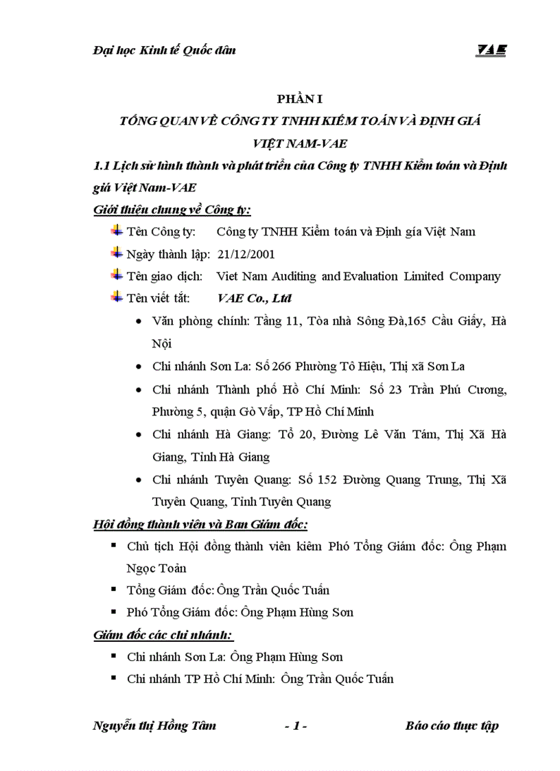 image for page Tổng quan về công ty tnhh kiểm toán và định giá Việt nam VAE