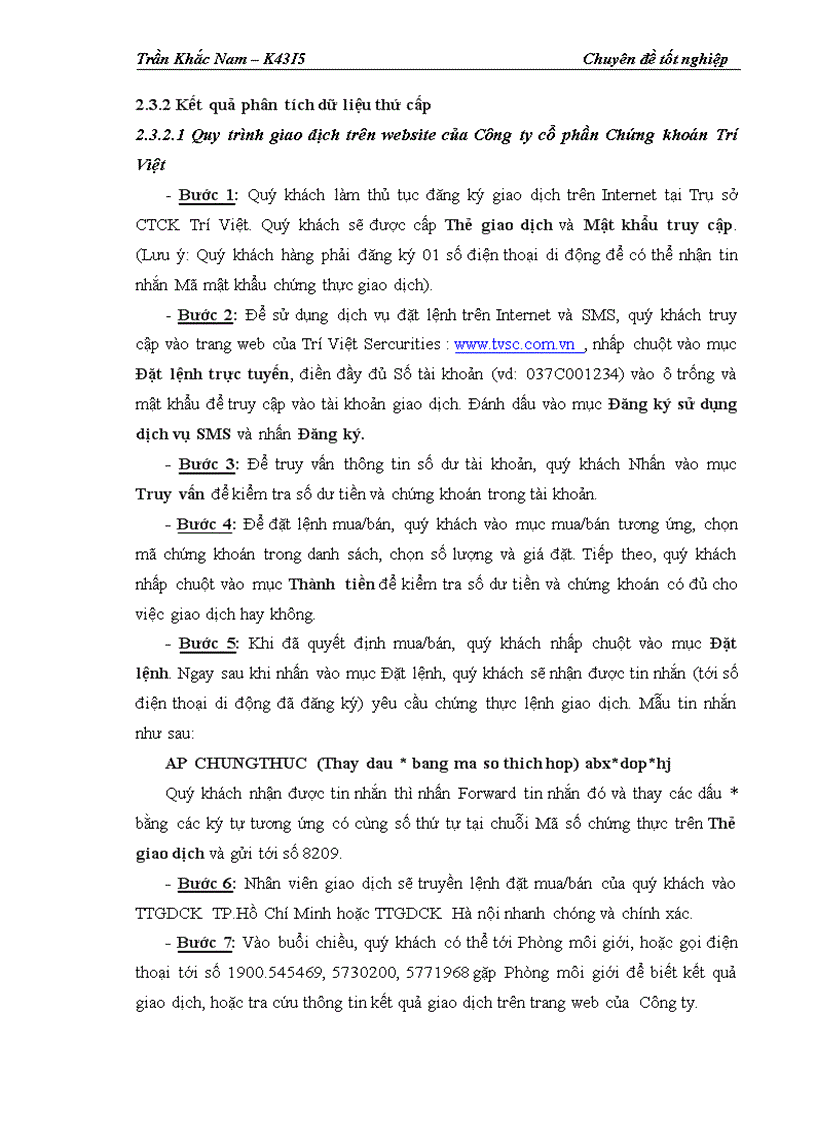 image for page Hoàn thiện quy trình giao dịch trực tuyến tại website http www tvsc vn của Công ty Cổ phần Chứng khoán Trí Việt 1