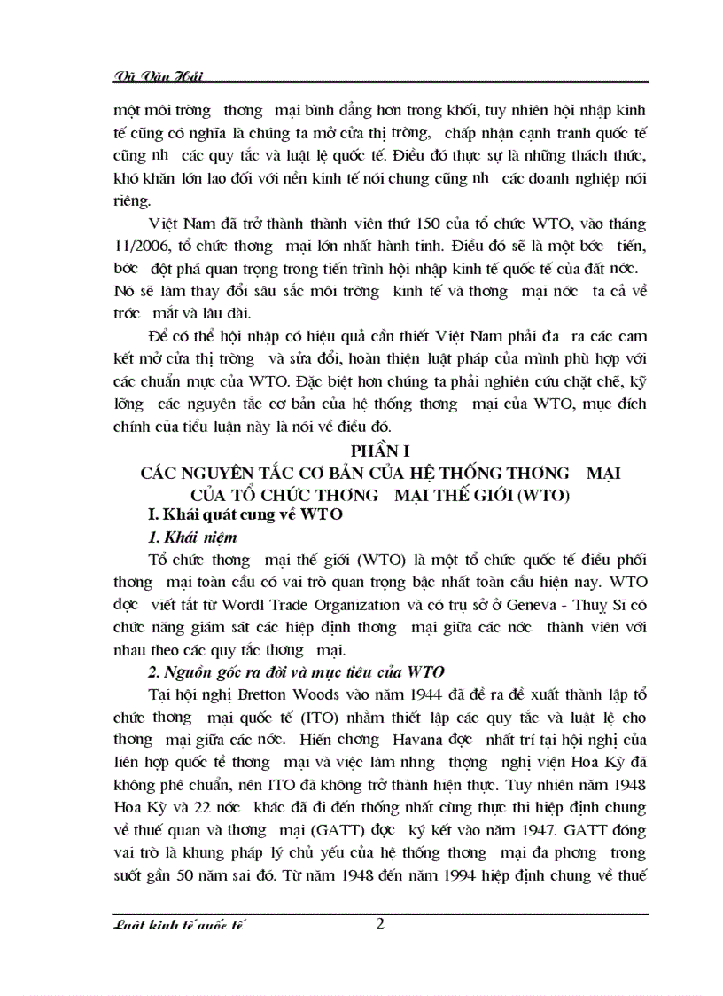 Các nguyên tắc cơ bản của hệ thống thương mại của WTO và những tách thức đối với Việt Nam