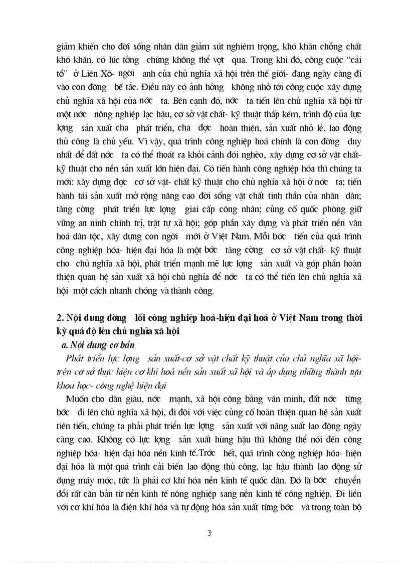 Nội dung đường lối công nghiệp hoá hiện đại hoá ở Việt Nam trong thời kỳ quá độ lên chủ nghĩa x hội