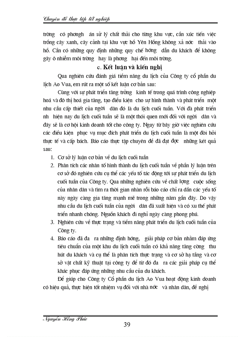image for page Phát triển du lịch cuối tuần tại Công ty cổ phần du lịch Ao Vua Hà Tây