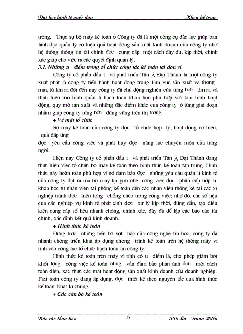 image for page Nhận xét về tổ chức kế toán tại Công ty đầu tư và phát triển cổ phần Tân á Đại Thành