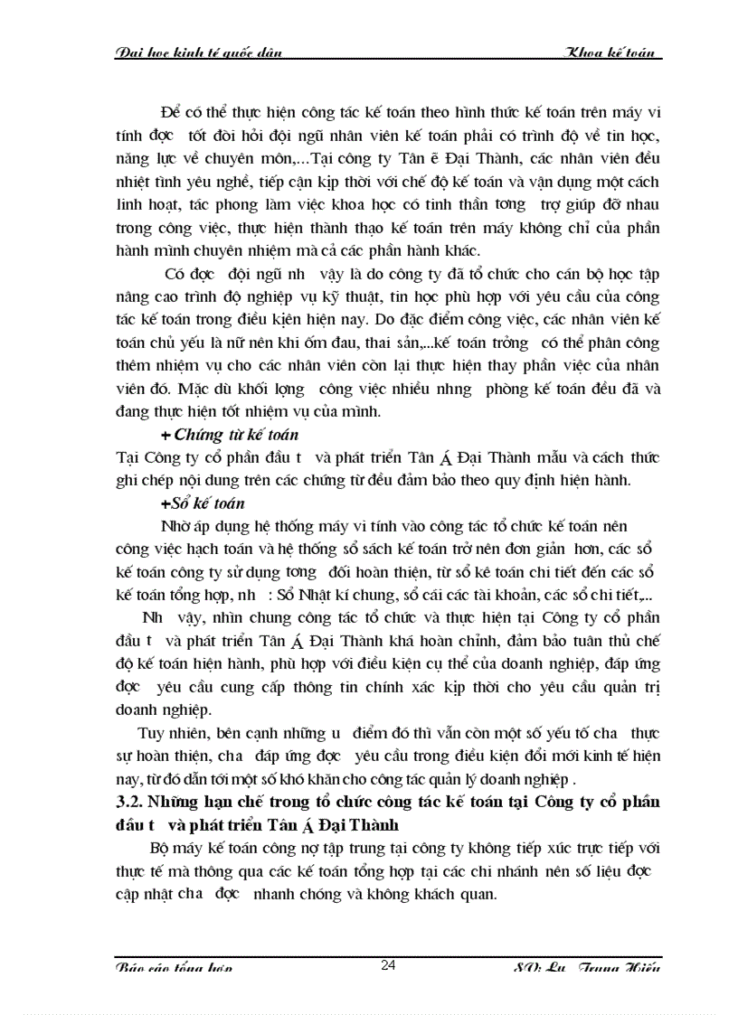 image for page Nhận xét về tổ chức kế toán tại Công ty đầu tư và phát triển cổ phần Tân á Đại Thành