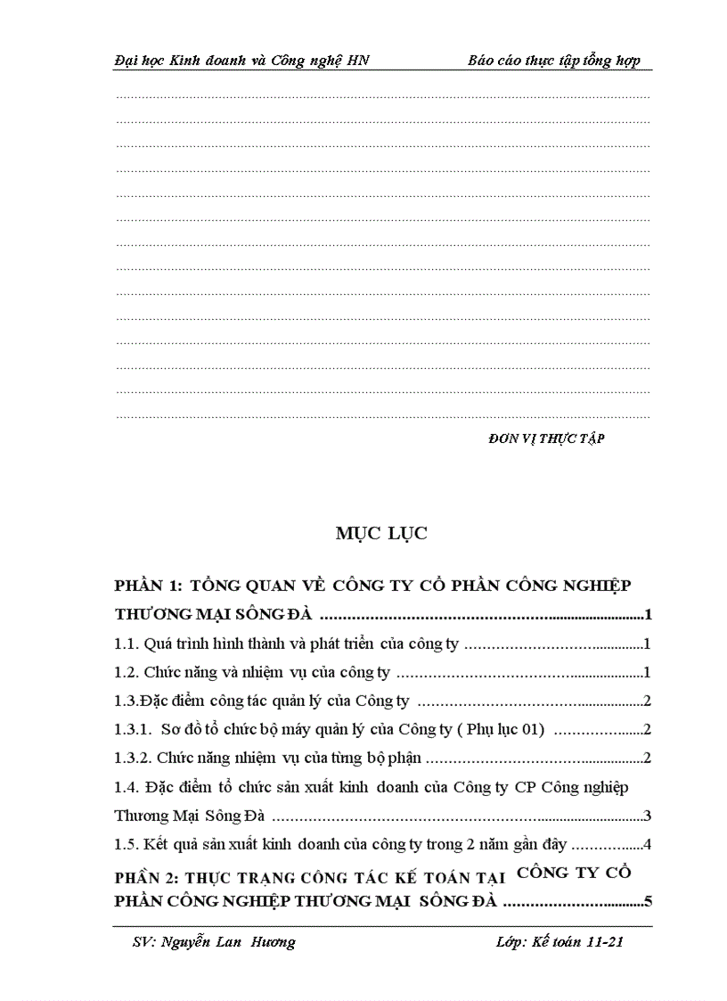 image for page Báo cáo thực tập tại Công ty cổ phần Công nghiệp Thương mại Sông Đà 1