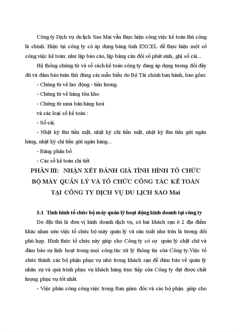 image for page Nhận xét đánh giá về tình hình tổ chức bộ máy quản lý và tổ chức công tác kế toán tại công ty Dịch vụ Du lịch Sao Mai 1