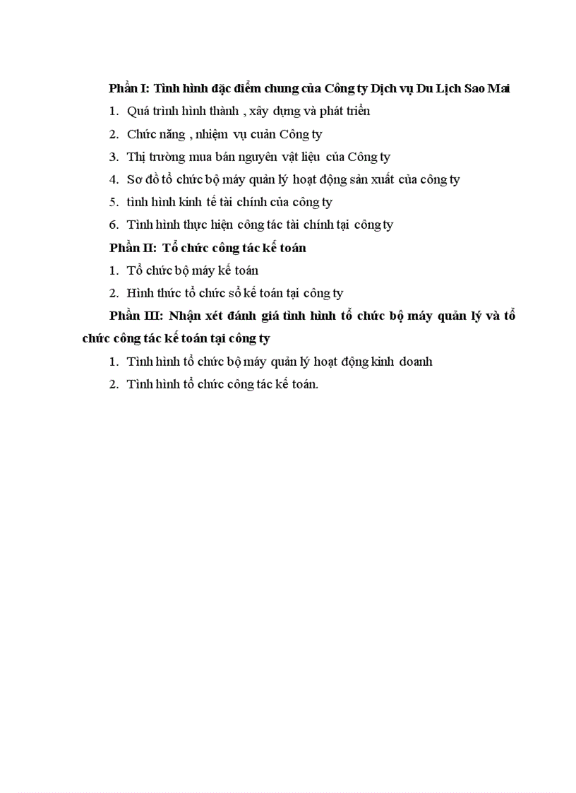 image for page Nhận xét đánh giá về tình hình tổ chức bộ máy quản lý và tổ chức công tác kế toán tại công ty Dịch vụ Du lịch Sao Mai 1