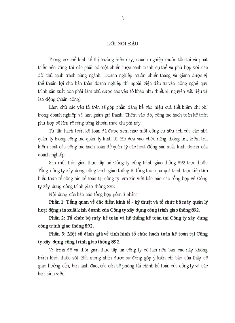 image for page Một số đánh giá về tình hình tổ chức hạch toán kế toán tại Công ty xây dựng công trình giao thông 892