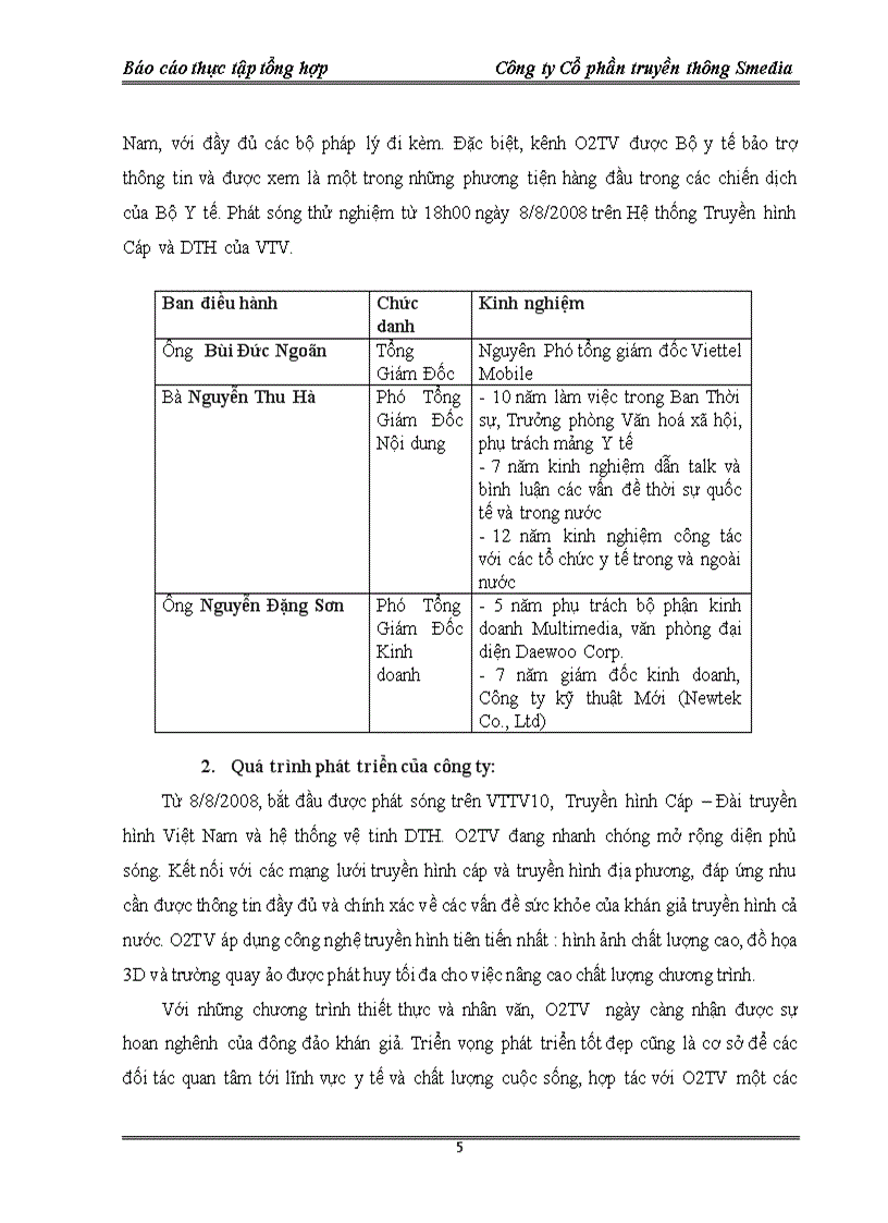 Báo cáo thực tập tại Công ty cổ phần truyền thông Smedia O2TV