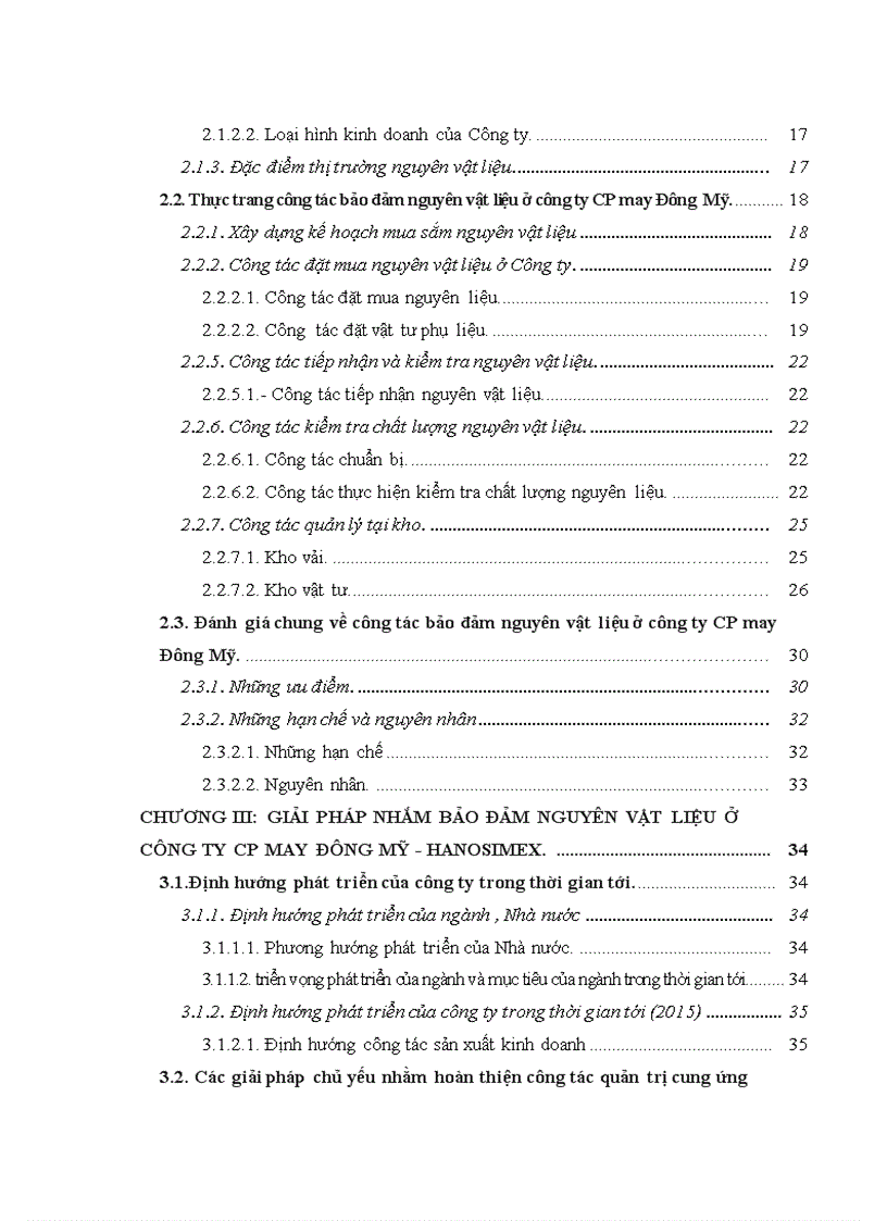 Giải pháp nhắm bảo đảm nguyên vật liệu ở công ty cp may đông mỹ hanosimex