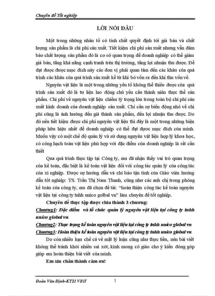 image for page Hoàn thiện công tác kế toán nguyên vật liệu tại công ty tnhh unico golbal vn