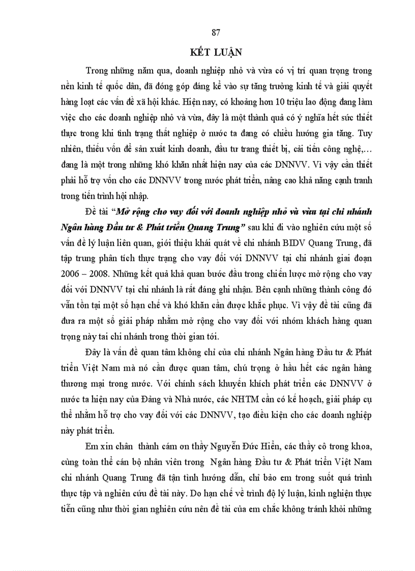 image for page Mở rộng cho vay đối với doanh nghiệp nhỏ và vừa tại Ngân hàng Đầu tư Phát triển Việt Nam chi nhánh Quang Trung 1