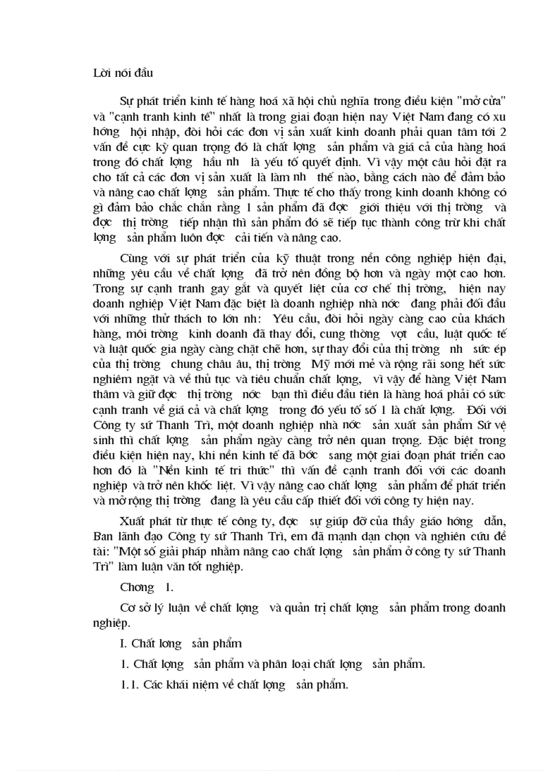 Một số giải pháp nhằm nâng cao chất lượng sản phẩm ở công ty sứ Thanh Trì