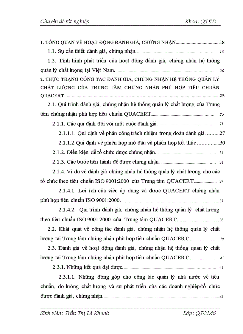 Nghiên cứu hoạt động đánh giá chứng nhận hệ thống quản lý chất lượng của Trung tâm chứng nhận phù hợp tiêu chuẩn QUACERT