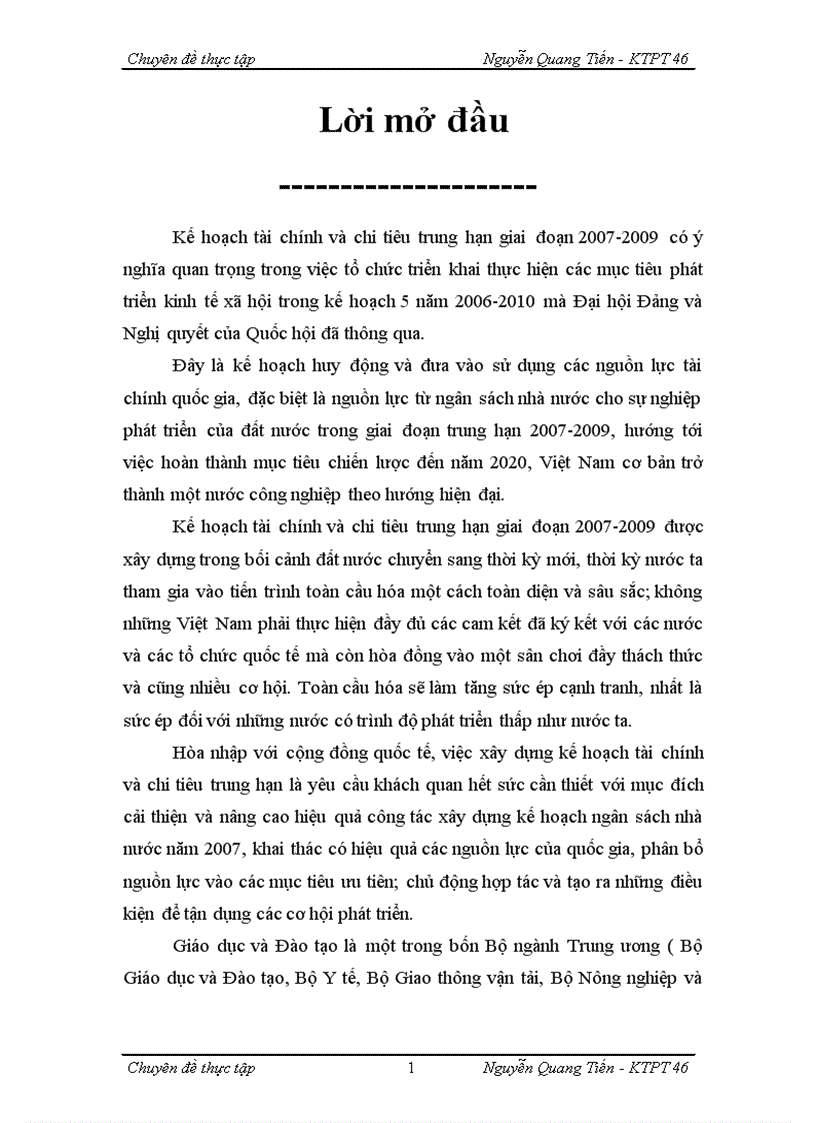 image for page Quy trình Xây dựng và Nội dung Kế hoạch chi tiêu trung hạn ngành Giáo dục và Đào tạo giai đoạn 2007 2009 1