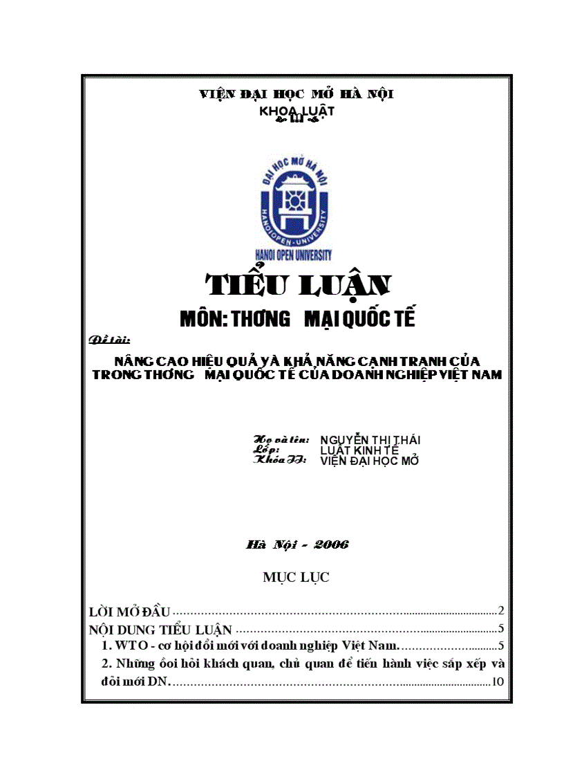 Nâng cao hiệu quả và khả năng cạnh tranh của trong thương mại quốc tế của doanh nghiệp Việt Nam