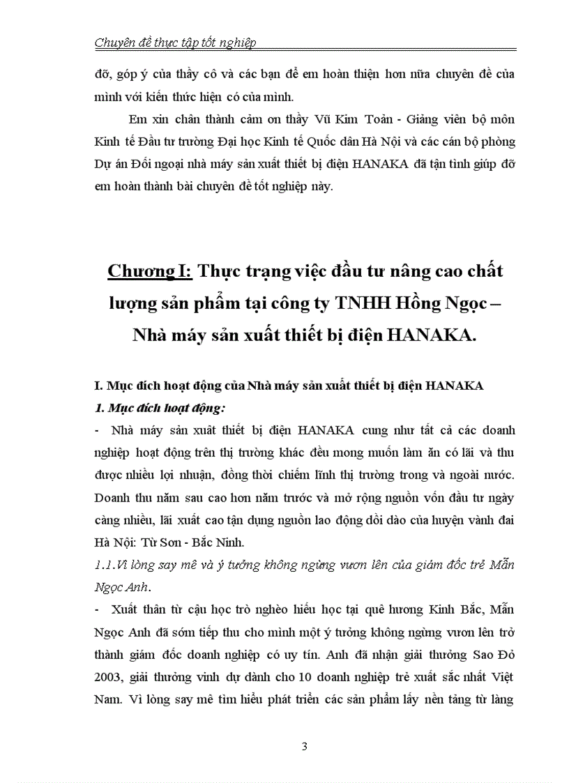 Đầu tư nâng cao chất lượng sản phẩm tại công ty TNHH Hồng Ngọc Nhà máy sản xuất thiết bị điện HANAKA