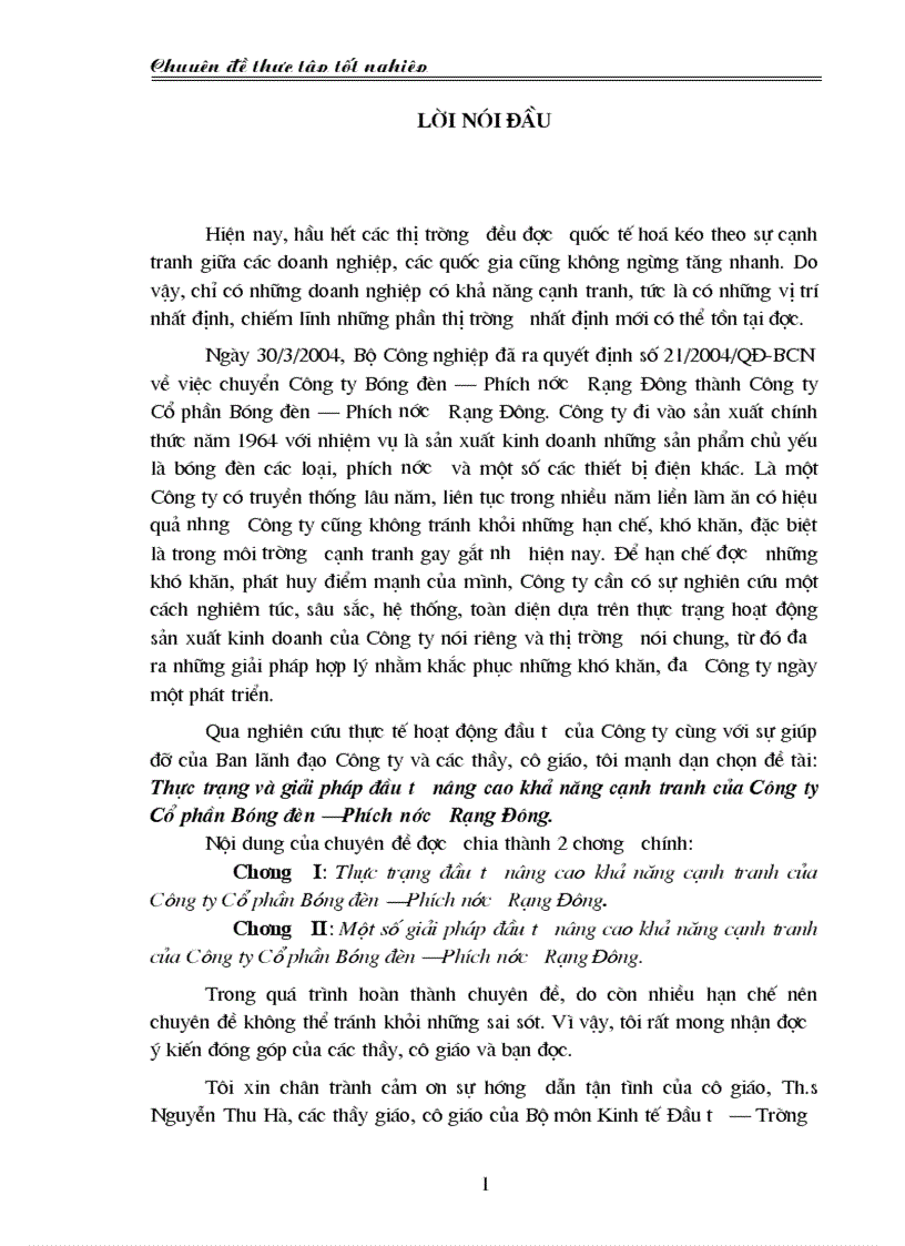 image for page Thực trạng và giải pháp đầu tư nâng cao khả năng cạnh tranh của Công ty Cổ phần Bóng đèn Phích nước Rạng Đông