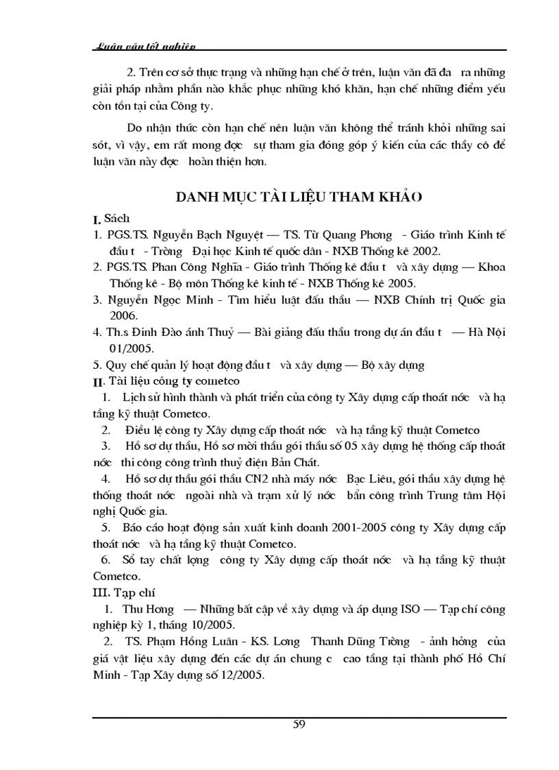 image for page Thực trạng và một số giải pháp nhằm nâng cao khả năng thắng thầu của công ty Xây dựng cấp thoát nước và hạ tầng kỹ thuật Cometco