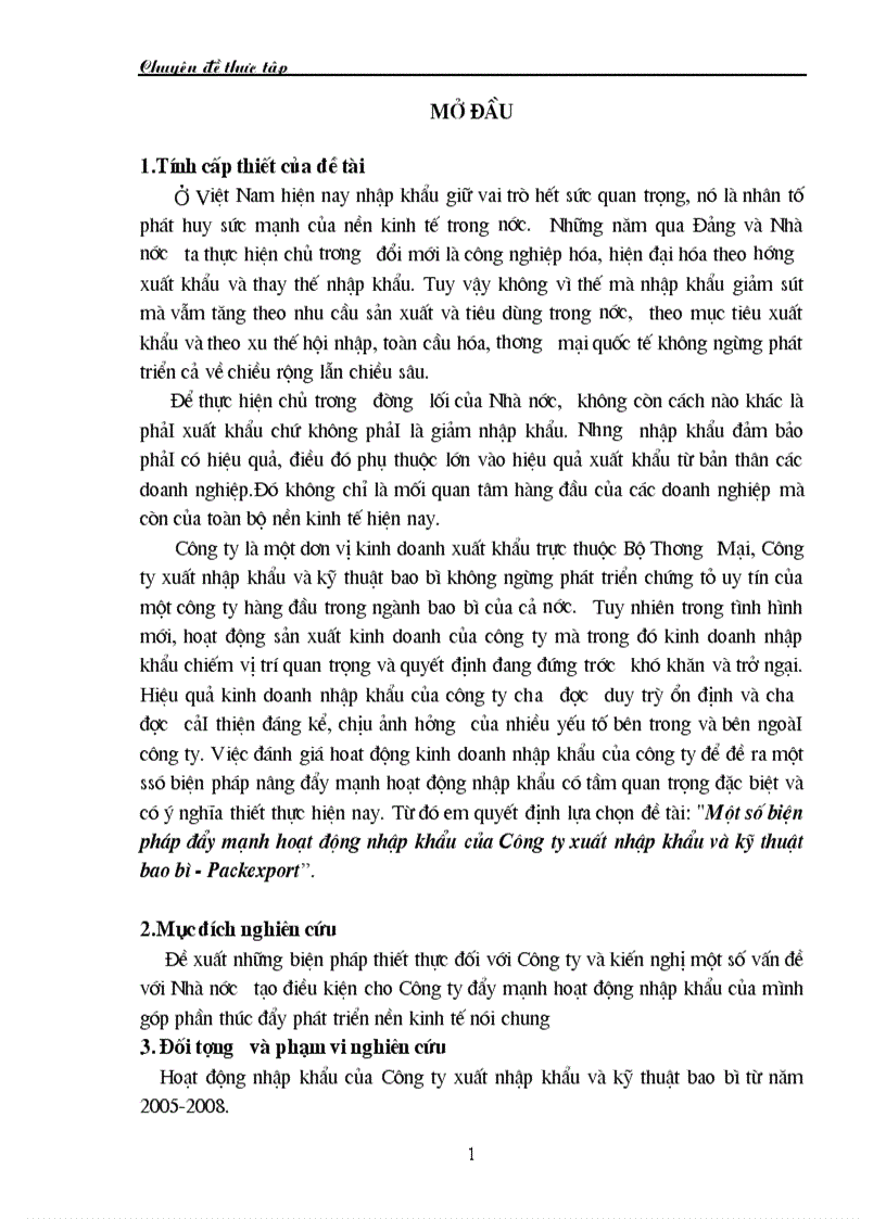 Một số biện pháp đẩy mạnh hoạt động nhập khẩu của Công ty xuất nhập khẩu và kỹ thuật bao bì Packexport