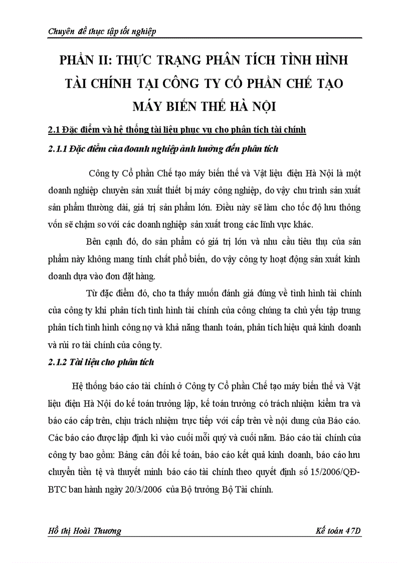 image for page Phân tích tình hình tài chính Công ty Cổ phần Chế tạo máy biến thế và Vật liệu điện Hà Nội