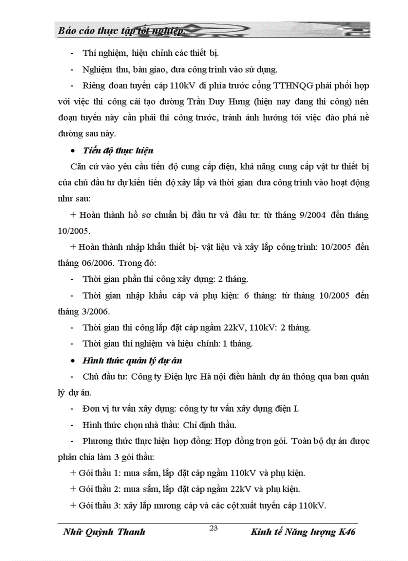 image for page Phân tích dự án đầu tư Hạ ngầm ĐZ 110kV di chuyển đường cáp 22kV trạm biến áp 110kV Thanh Xuân