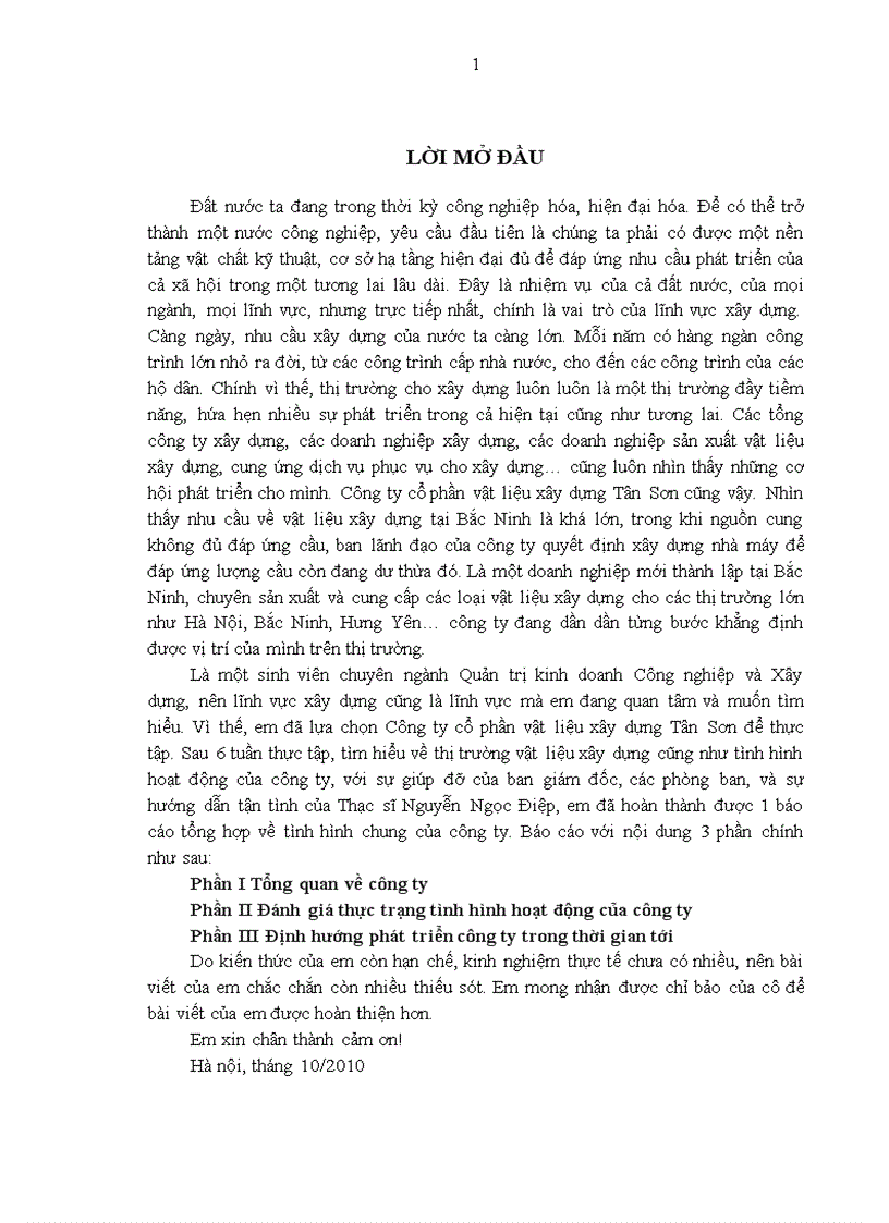 image for page Báo cáo thực tập tại Công ty cổ phần vật liệu xây dựng Tân Sơn 1