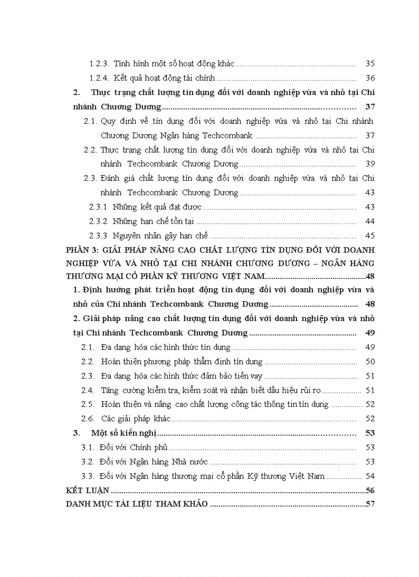 Giải pháp nâng cao chất lượng tín dụng đối với doanh nghiệp vừa và nhỏ tại chi nhánh chương dương ngân hàng thương mại cổ phần kỹ thương việt nam