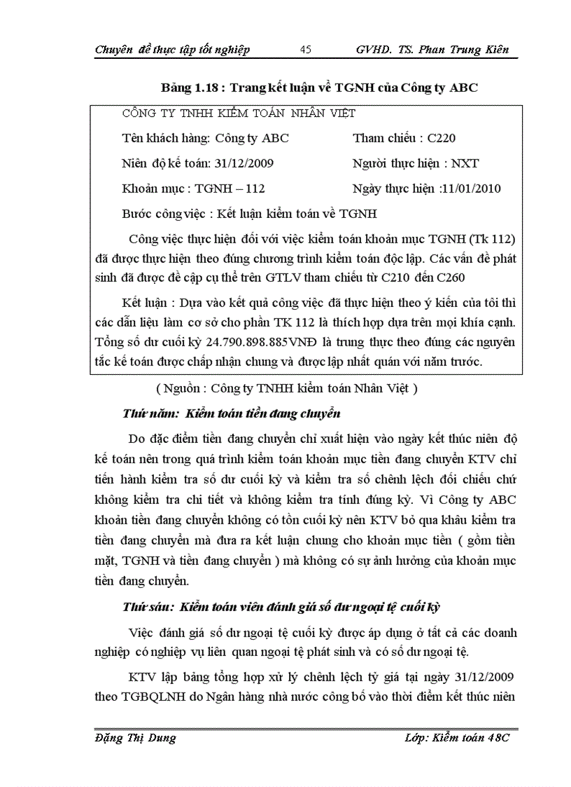 image for page Kiểm toán khoản mục tiền trong quy trình kiểm toán báo cáo tài chính do Công ty TNHH Kiểm toán Nhân Việt VPA thực hiện 1